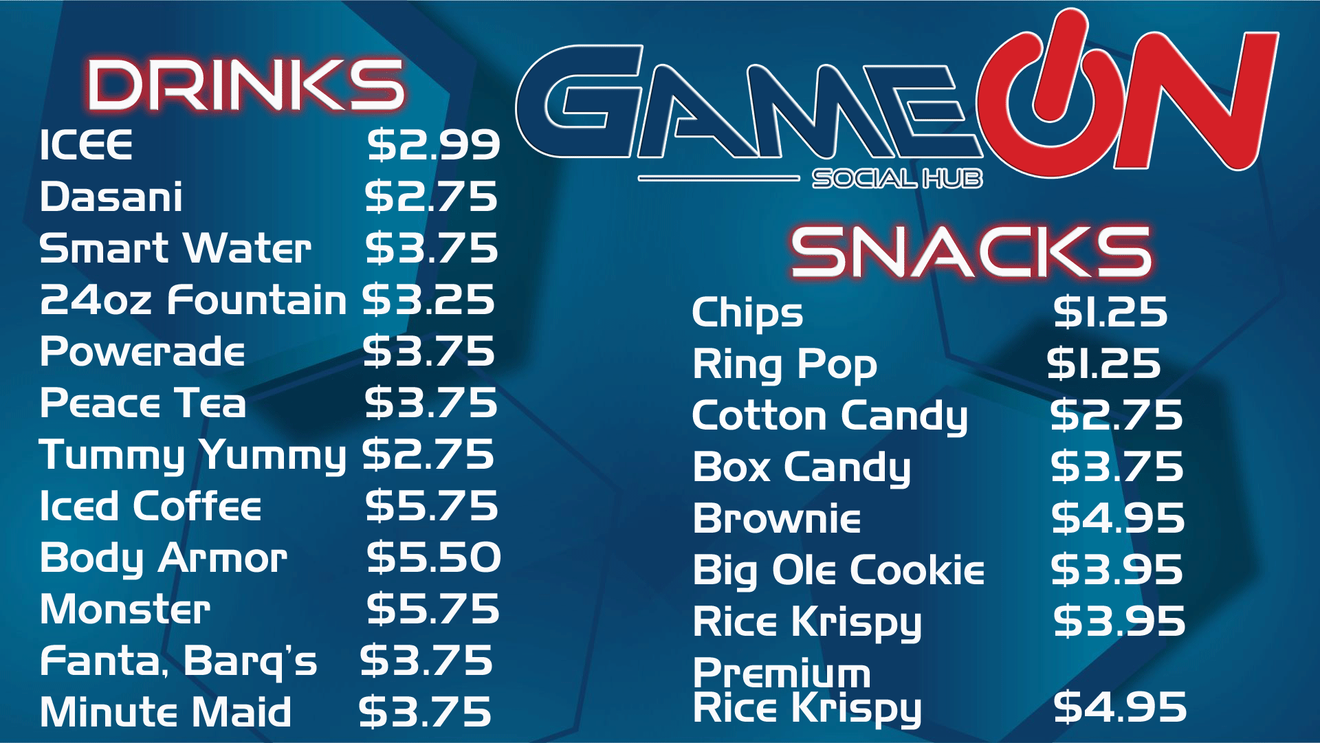 Game On Social Hub Snack Bar